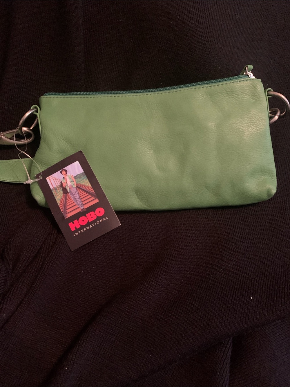 HOBO Green Leather Wristlet Clutch with Removable Strapr